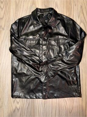 H&M Black Faux Leather Shirt Jacket